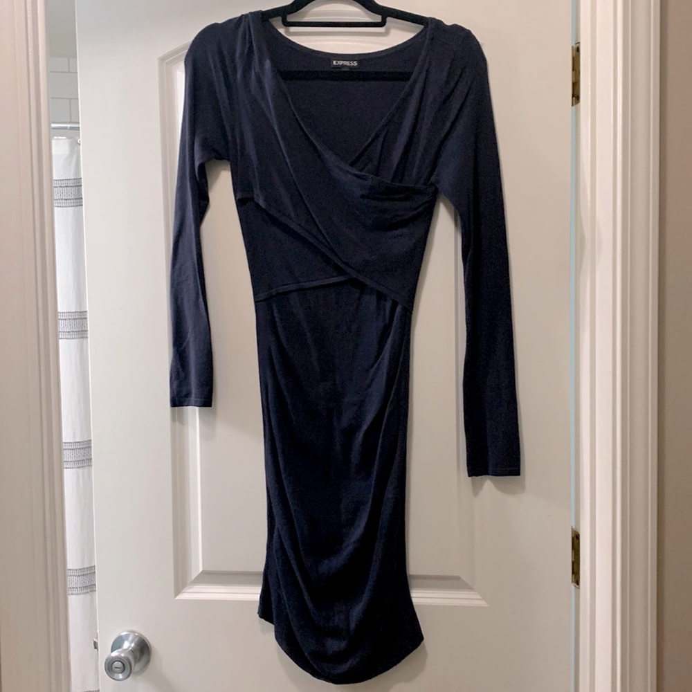 Express SZ S navy blue cross top sweater dress